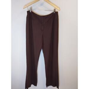 Worthington Brown Linen Wide Leg Pants Button Tab Waist Size 12 Relaxed